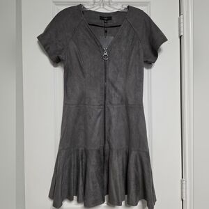 Fate Gray Faux Suede Mini Dress with Gun Metal Zipper Size Small
